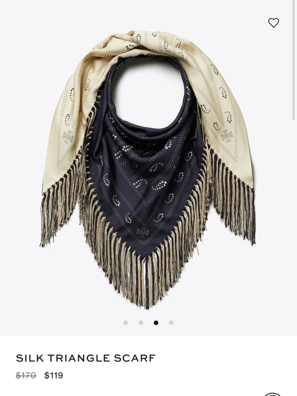 ISO Navy and Cream Silk Triangle Scarf with Fringe